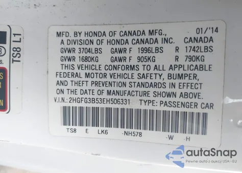 2014 Honda Civic Lx из США, поврежденный, VIN 2HGFG3B53EH506331